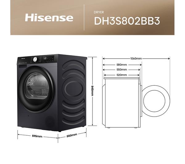 Hisense 3S Series DH3S802BB3 Heat Pump Tumble Dryer