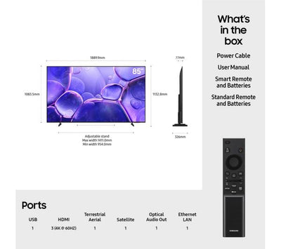 Samsung 85-Inch Crystal UHD 4K Smart TV HDR – UE85U8020F