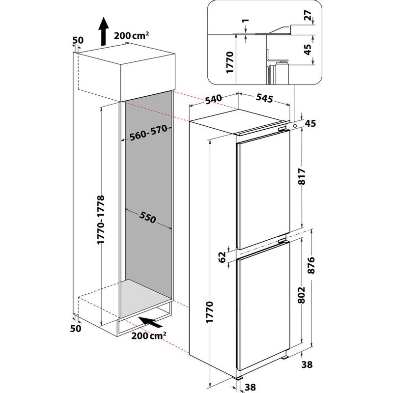 Hotpoint Frost Free Integrated 50/50 Fridge Freezer - HBC185050F1