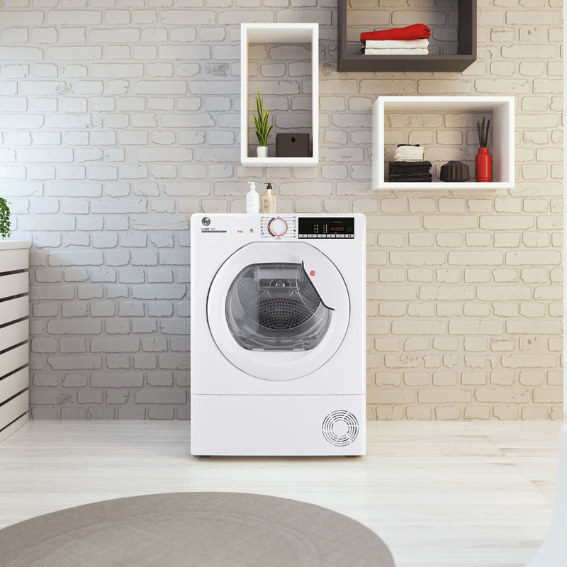 Hoover H-Dry 300 8kg Heat Pump Tumble Dryer – Energy Efficient, Sensor Dry, Wi-Fi Connected, White (HLE H8A2TE-80)