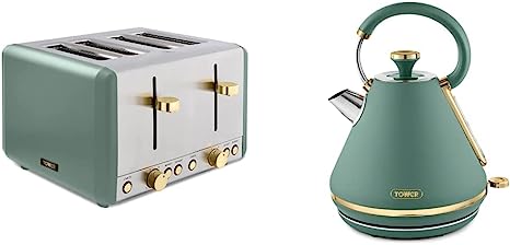 Tower Cavaletto 4-Slice Toaster - Jade and Gold