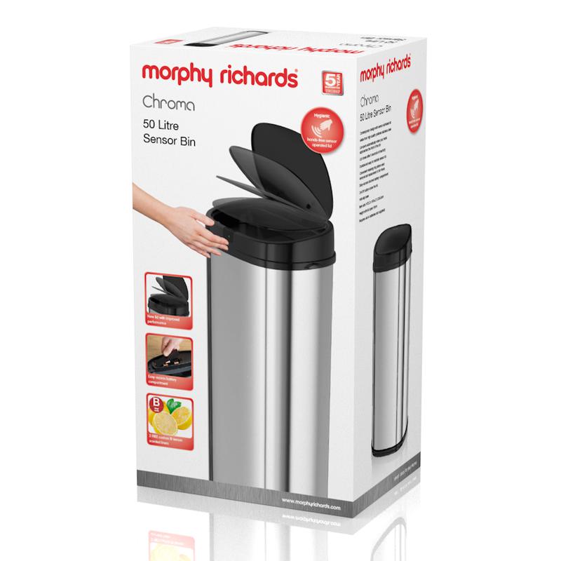 Morphy Richards Chroma 50L Square Sensor Bin S/S