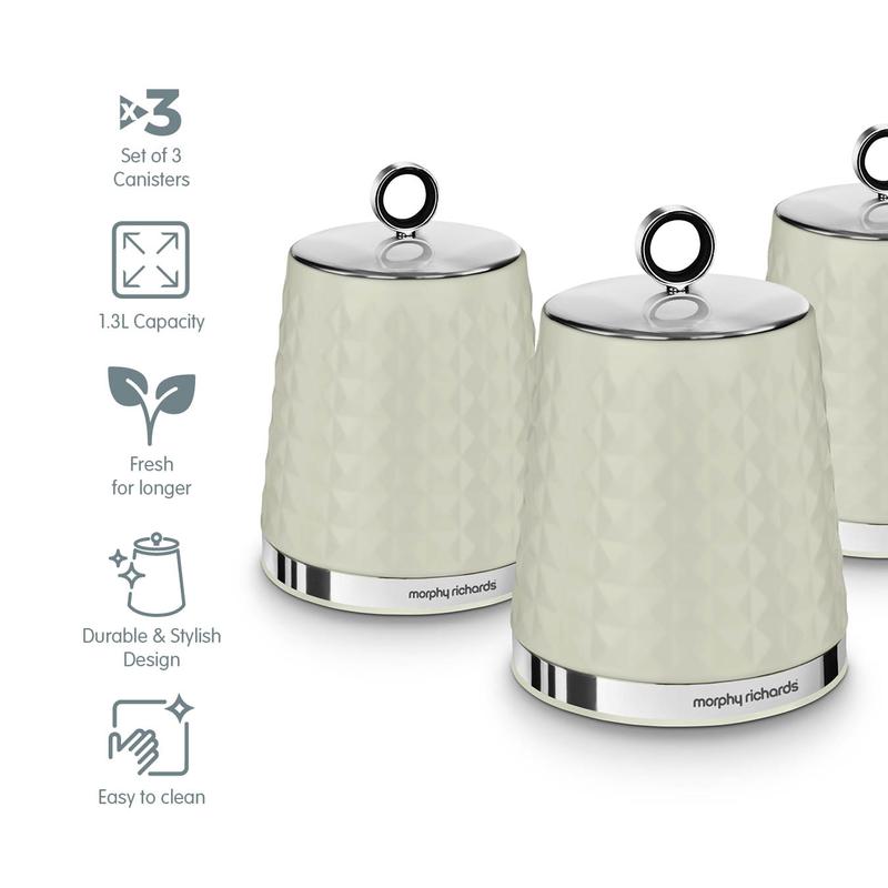 Morphy Richards Dimensions Set of 3 Canisters Ivory Cream