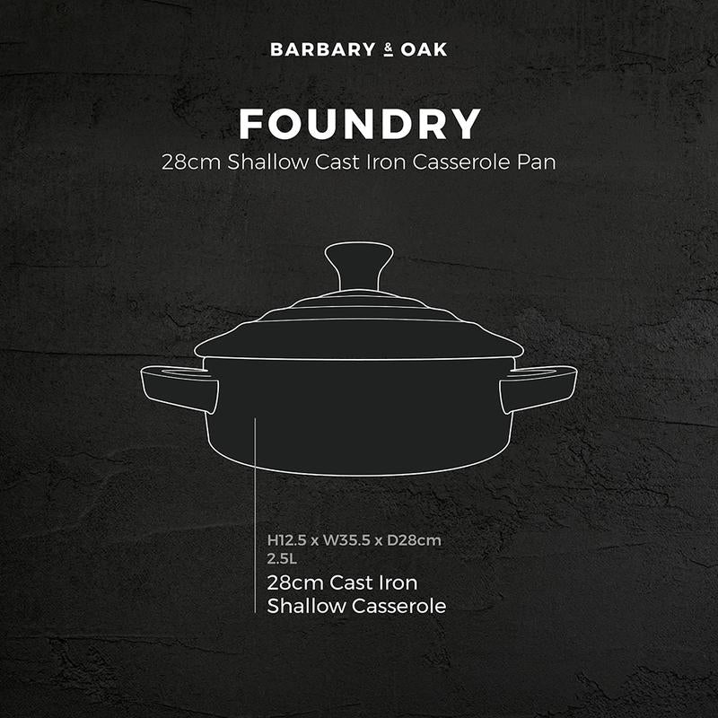 Barbary Oak Foundry 28cm Shallow Cast Iron Casserole Limoges