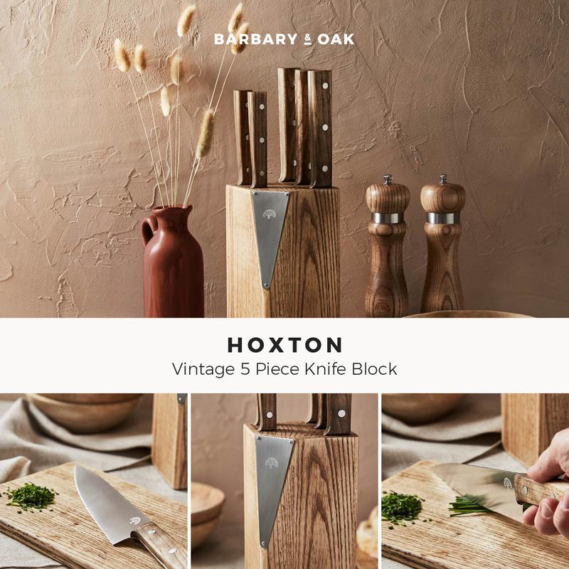 Barbary Oak Hoxton Vintage 5 Piece Knife Set with Ash Wood Block - BO851035