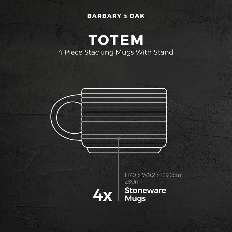 Barbary Oak Totem Stacking Mugs Set of 4 Reactive Glaze - BO874012