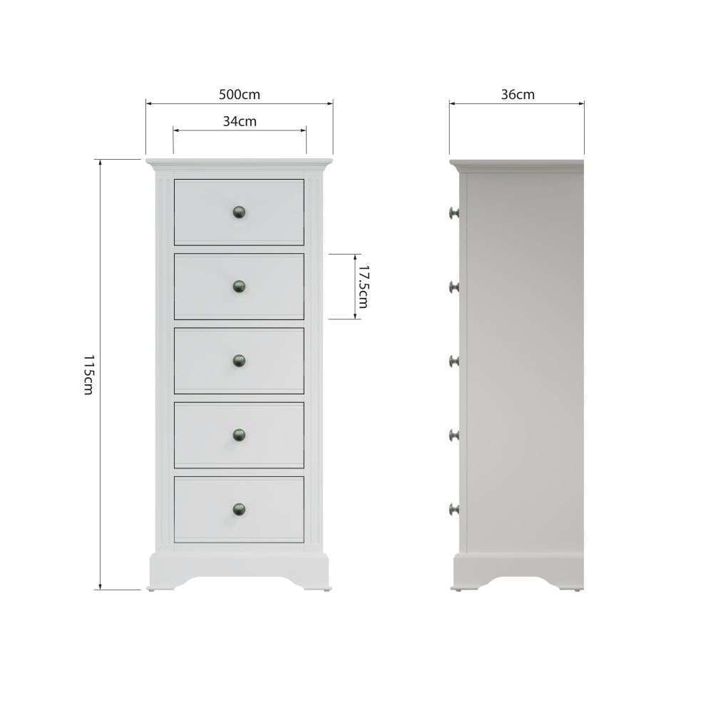 Essentials	BP Bedroom - White 5 Drawer Narrow Chest