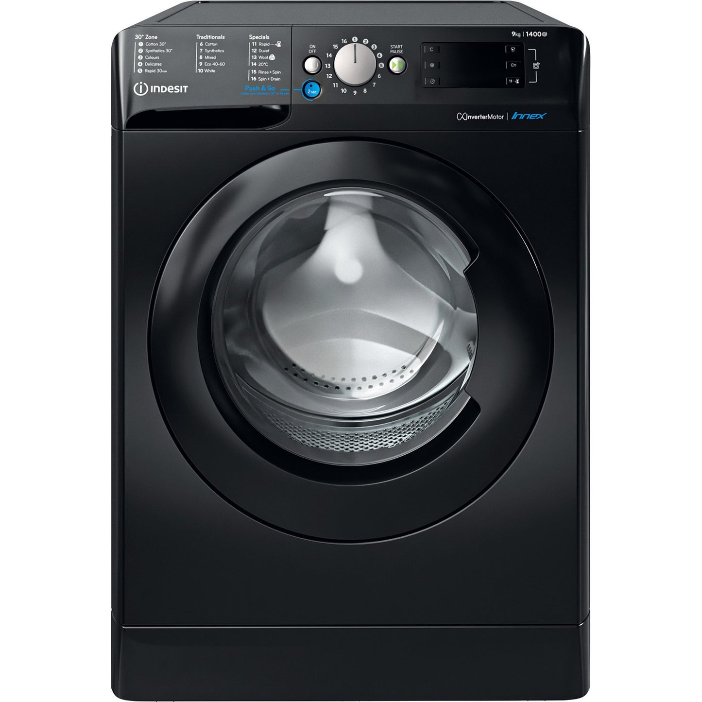 Indesit 9Kg 1400 Spin Washing Machine - Black - BWE91496XKUKN