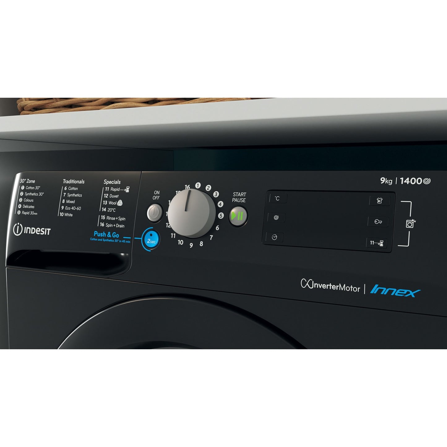Indesit 9Kg 1400 Spin Washing Machine - Black - BWE91496XKUKN