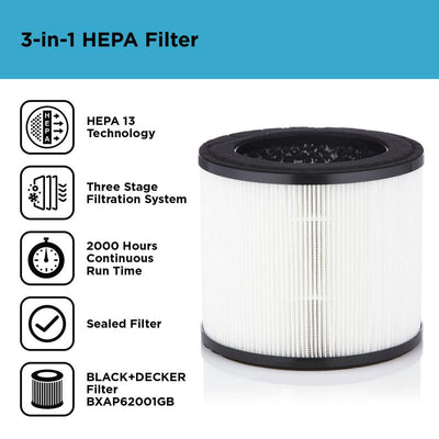 BLACK+DECKER Air Purifier HEPA 13 Filter - BXAP62003GB