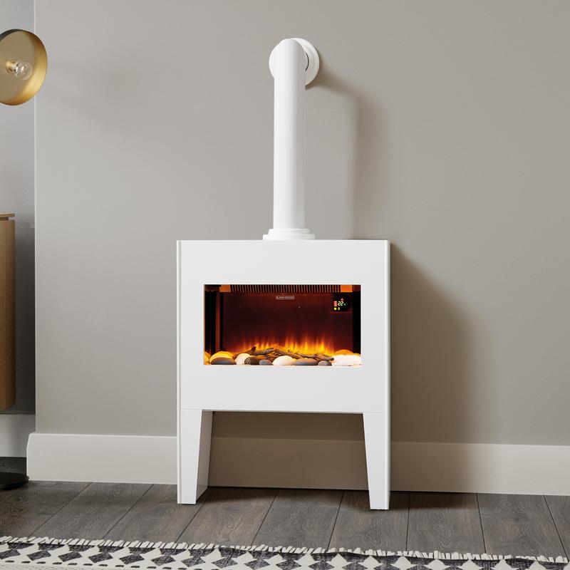 BLACK+DECKER 1.8KW Log Effect Fireplace with Chimney White - BXFH45006GB