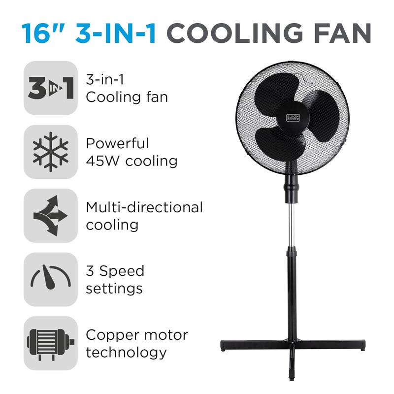 BLACK+DECKER 16 Inch 3 in 1 Cooling Fan in Black - BXFP51005GB