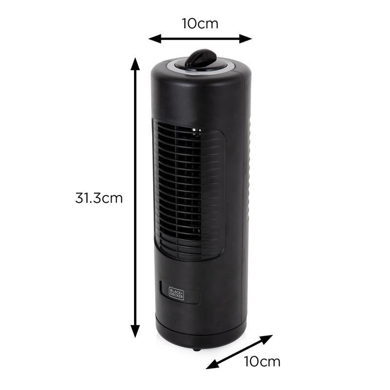 BLACK+DECKER 12 Inch Mini Capsule Tower Fan in Black