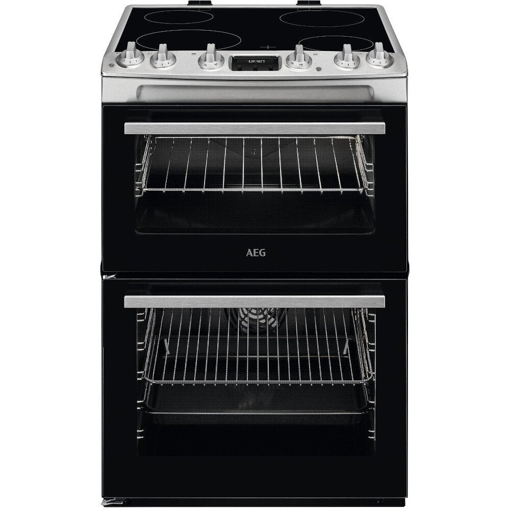 AEG 5000 SurroundCook Electric Cooker with Ceramic Hob, Double Oven, 73L, Stainless Steel – CCX6540ACM
