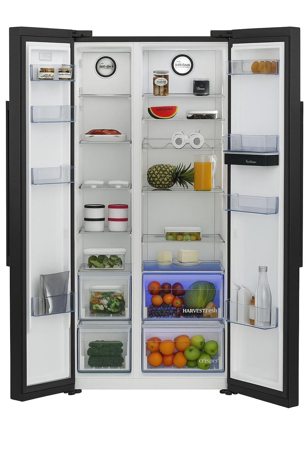 Beko ASD2341VB American-Style Fridge Freezer, 576L (364/212), 91cm, HarvestFresh, NeoFrost, Non-Plumbed Water, Black Steel