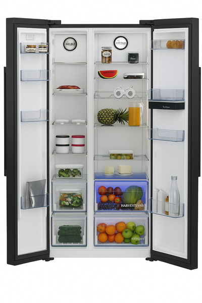 Beko ASD2341VB American-Style Fridge Freezer, 576L (364/212), 91cm, HarvestFresh, NeoFrost, Non-Plumbed Water, Black Steel