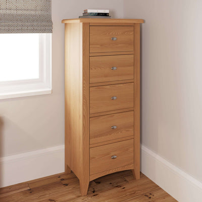 Essentials	GAO Bedroom	5 Drawer Narrow Chest Light oak