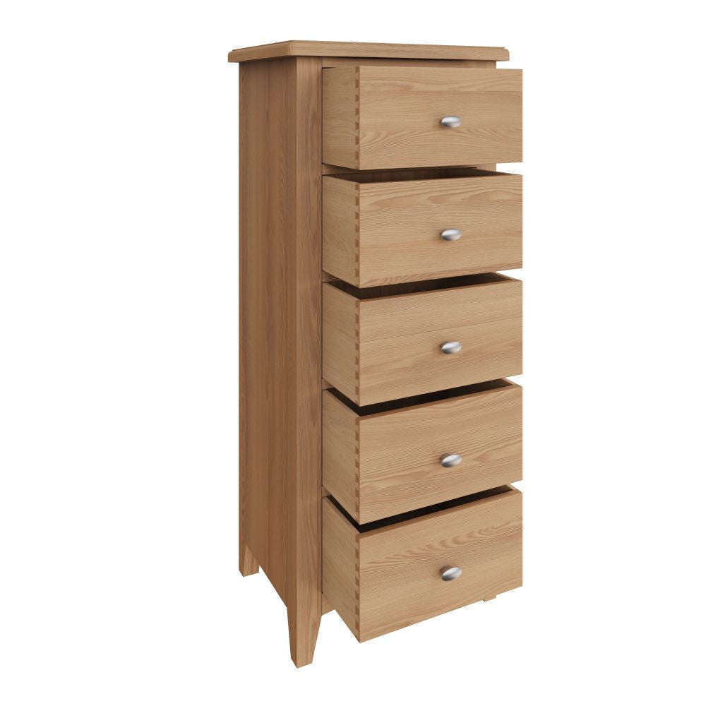 Essentials	GAO Bedroom	5 Drawer Narrow Chest Light oak