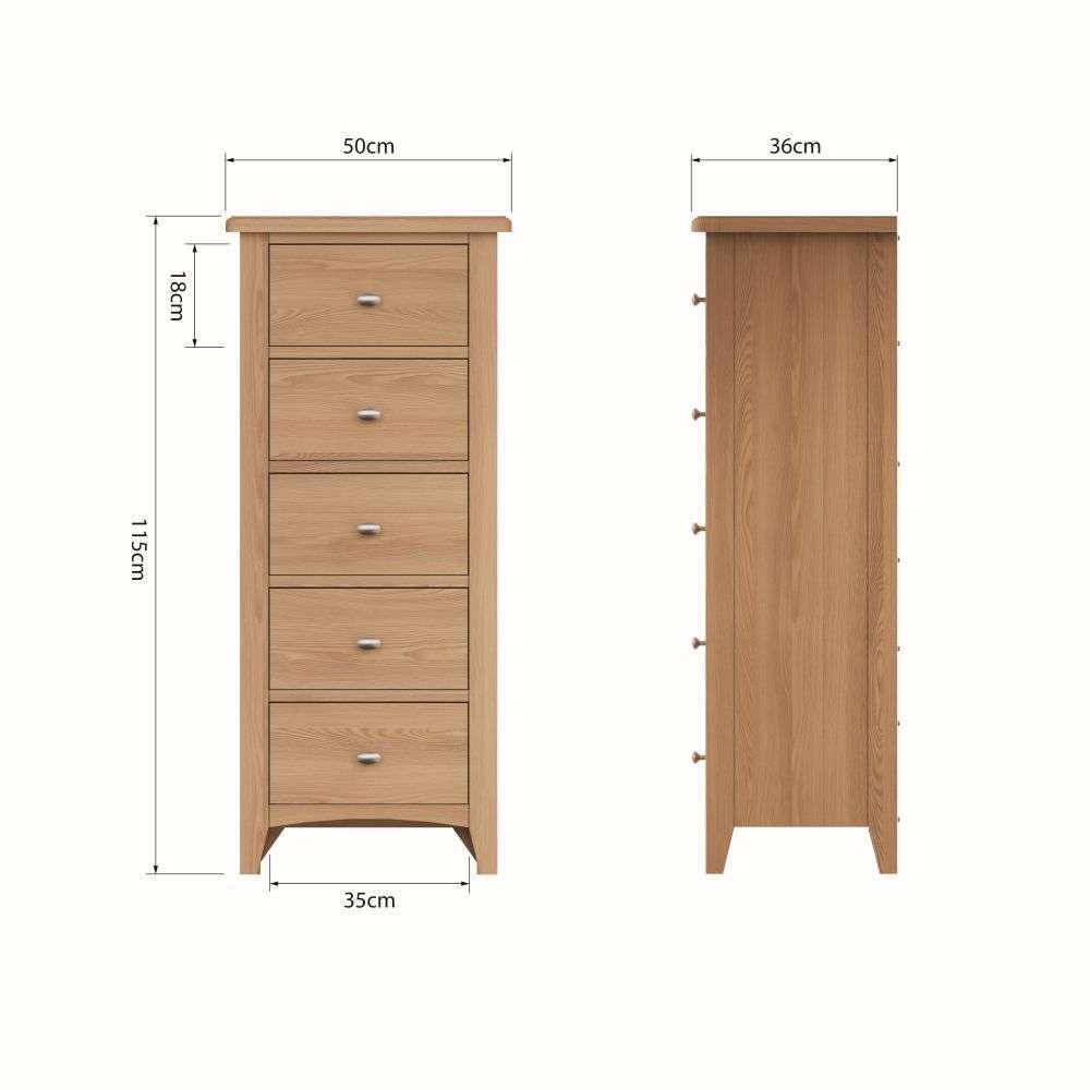 Essentials	GAO Bedroom	5 Drawer Narrow Chest Light oak