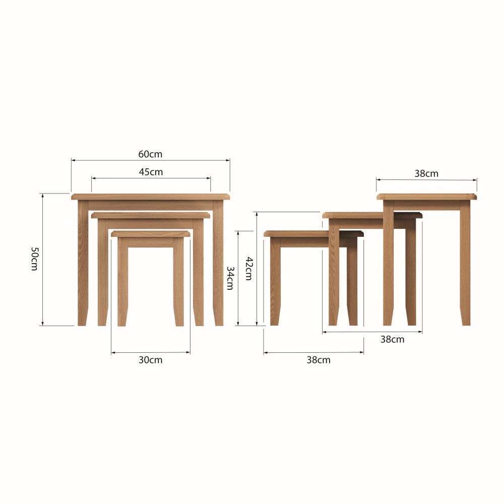 Essentials	GAO Dining & Occasional Nest Of 3 Tables Light oak