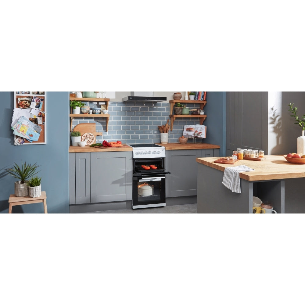 Beko KDVC563AW 50cm Ceramic Electric Cooker – Double Oven, A Rated, Freestanding, White