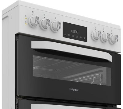 Hotpoint Multiflow HDE6VDW – 60 cm Freestanding Electric Ceramic Cooker, White – Double Oven, 4-Zone Hob, A Energy Rating