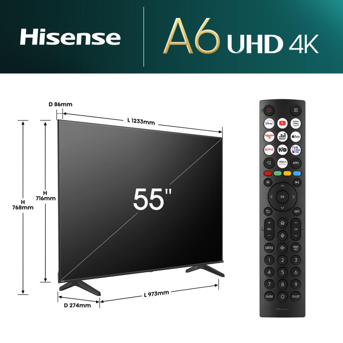 Hisense 55A61N 55″ 4K UHD Smart LED TV – Direct Full Array, Dolby Vision, Game Mode Plus, VIDAA OS