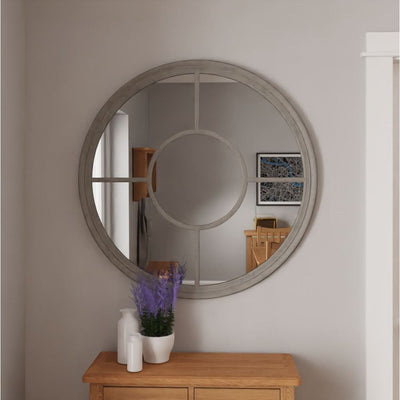 Essentials	Mirror Collection Round Window Mirror Distressed Grey