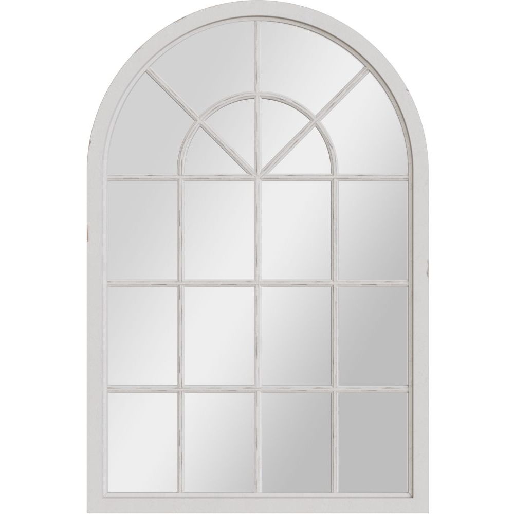 Essentials	Mirror Collection Small Arched Window Mirror Distressed White