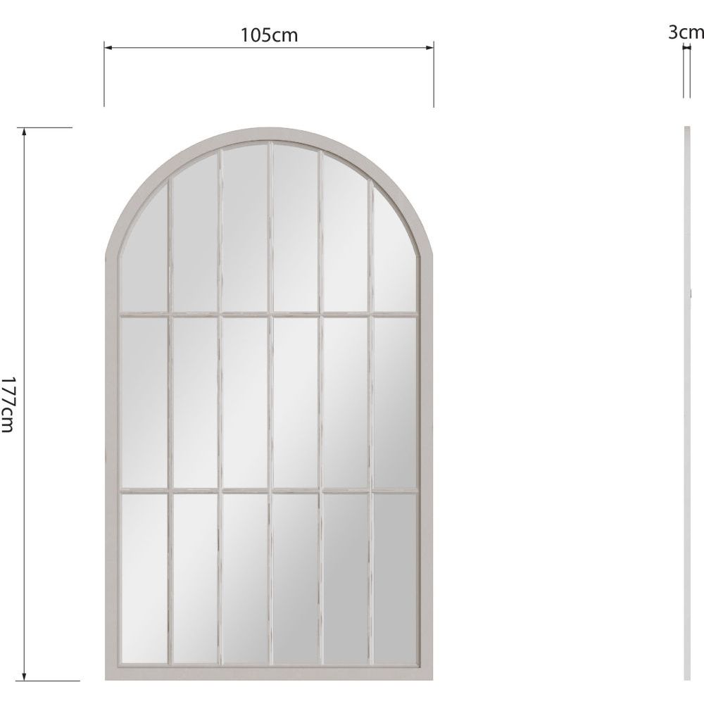 Essentials Mirror Collection Large Arched Window Mirror Distressed Grey