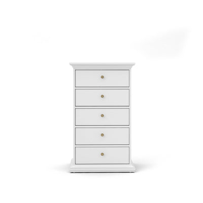 Paris Chest of 5 Drawers - White