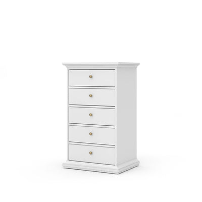 Paris Chest of 5 Drawers - White