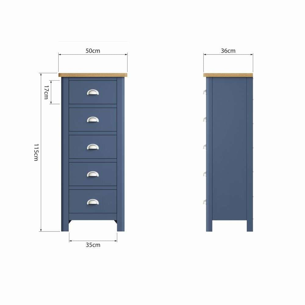 Essentials	RA Bedroom Blue 5 Drawer Narrow Chest
