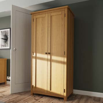 Essentials 2 Door Full Hanging Wardrobe - Finish: Oak