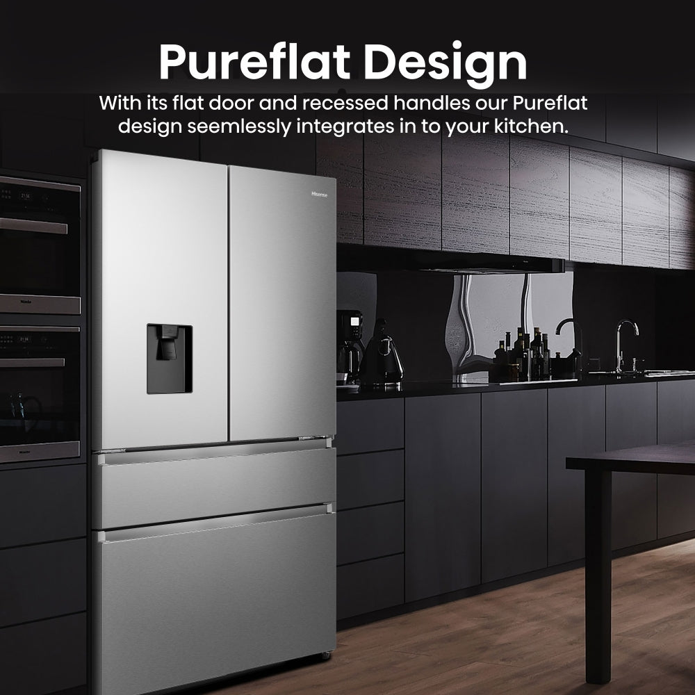 Hisense RF749N4SWSE American Fridge Freezer – Stainless Steel | Non-Plumbed Water Dispenser | Total No Frost | E Energy Rated | Premium Side-by-Side Design