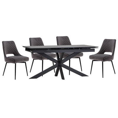 1.6m Extending Sintered Stone Grey Dining Table & 4 Graphite velvet chairs - T216ETG&CH108GRA