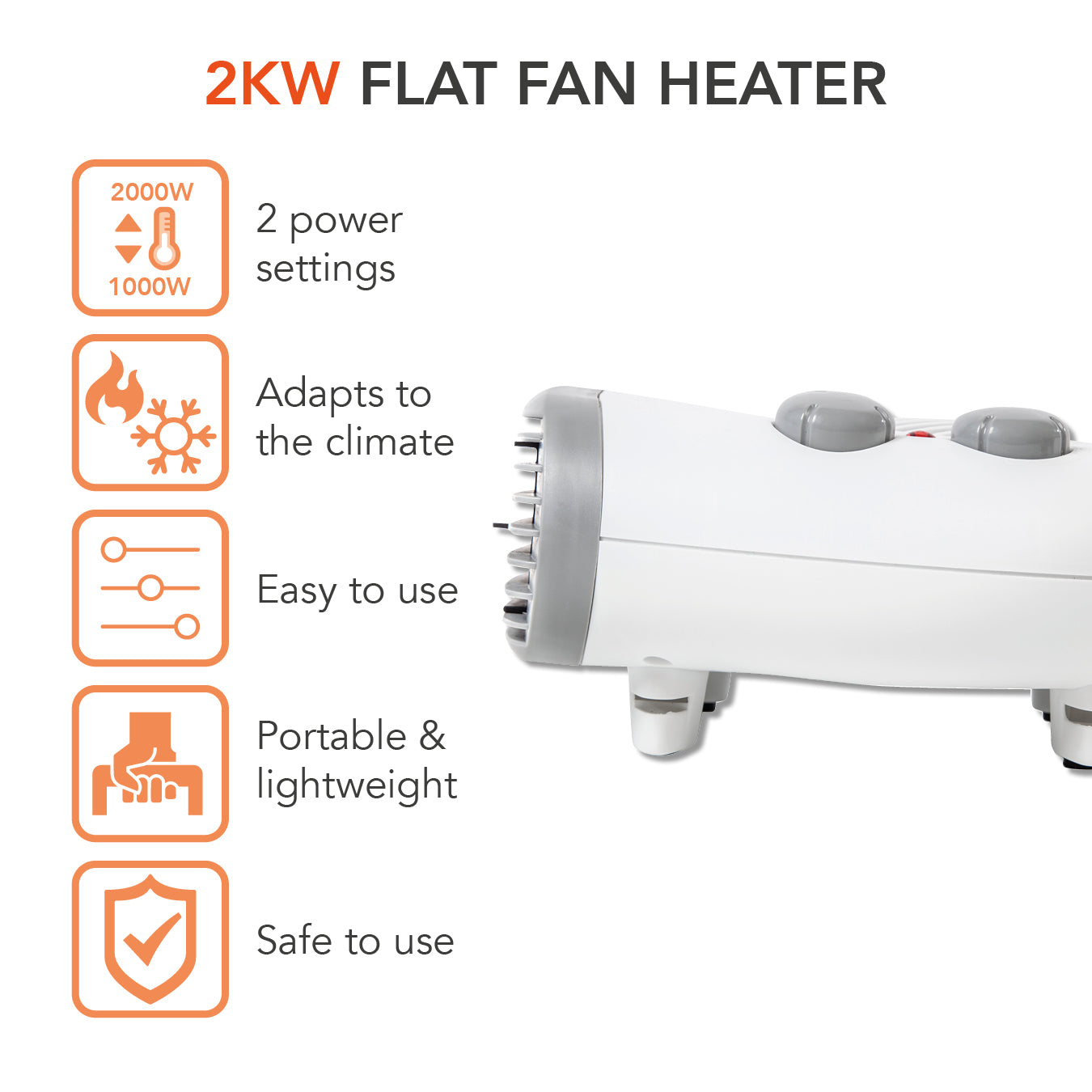 WARMLITE 2000W Flat Fan Heater- White