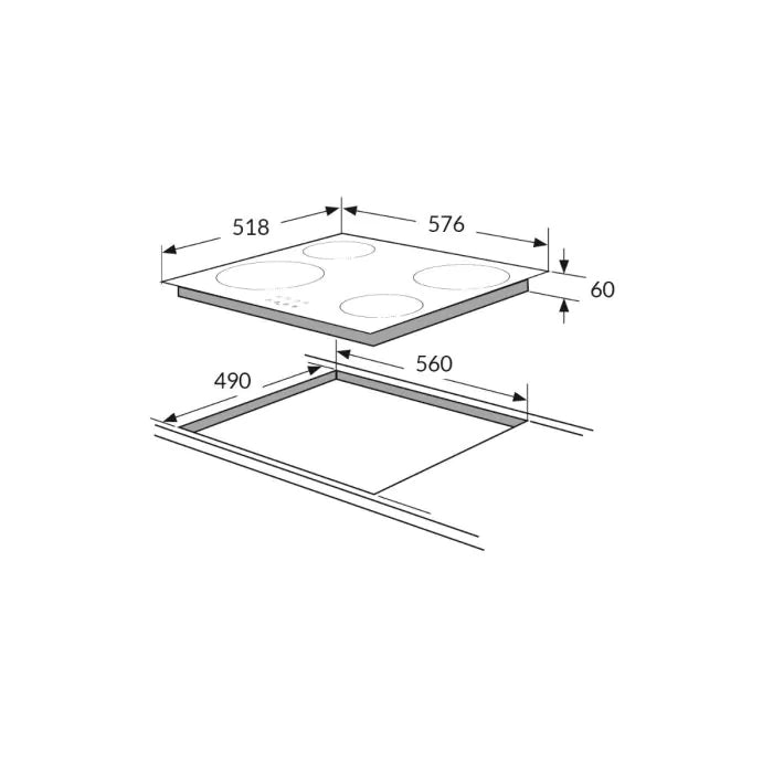 Amica ACH6420FR 60cm 4 Zone Ceramic Hob - Black