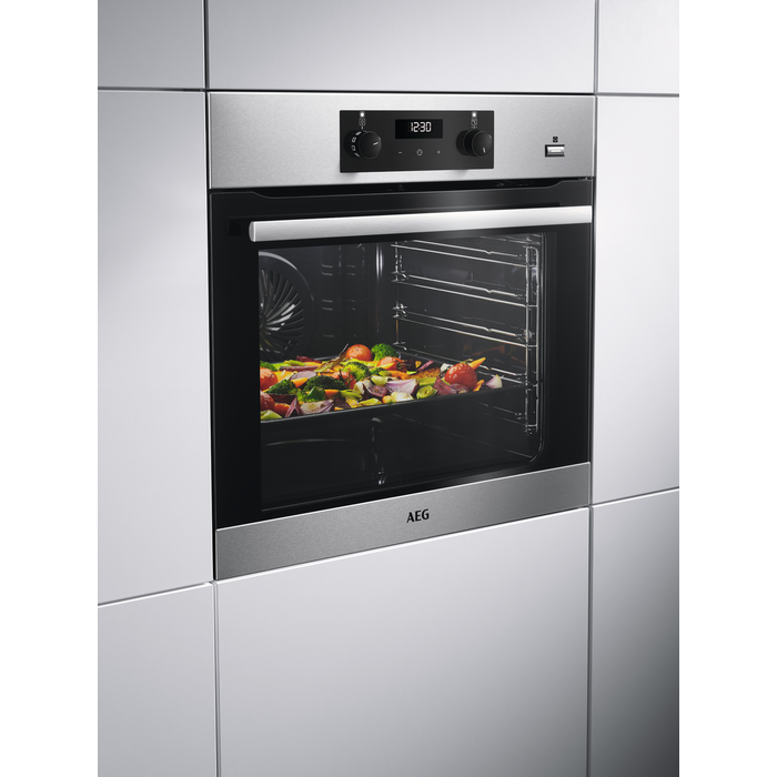 AEG BES355010M Built In Electric Single Oven with added Steam Function - Stainless Steel - A Rated