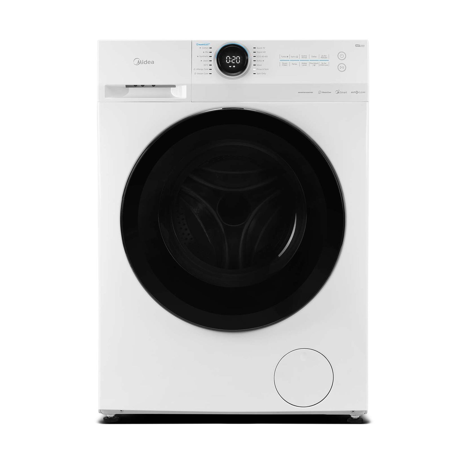 Midea MF20EW100WB Freestanding Washing Machine, Lunar Dial and BLDC, Steam care, 10 kg Load, White, Energy Class A