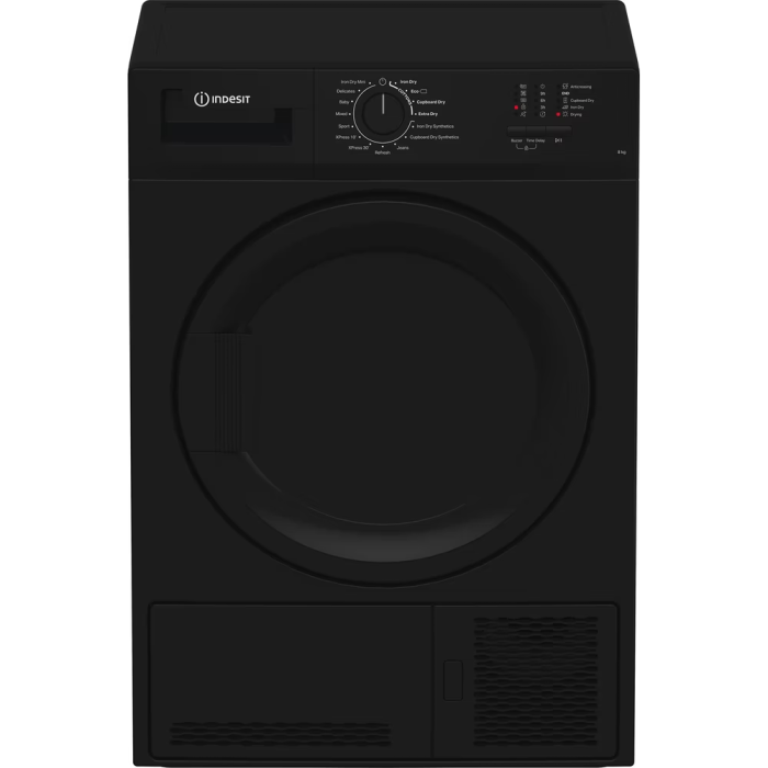 Indesit CYDC82BBGL UK 8Kg Condenser Tumble Dryer - Black - B Rated
