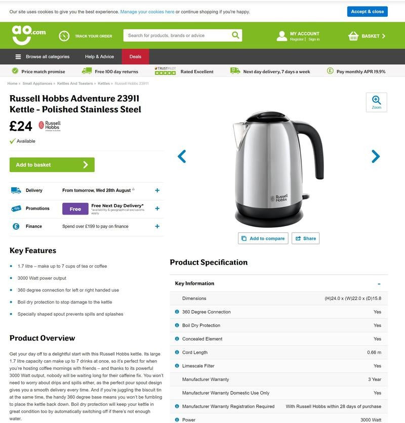 Russell Hobbs Stainless Steel Kettle