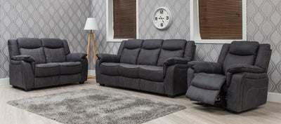 Brooklyn Fabric - Charcoal Suite 3 Seater Fixed +1 Seater Recliner + 1 Seater Recliner