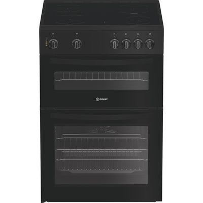 Indesit IDE6VMB 60 cm Electric Double Cooker with 4-Zone Ceramic Hob – Black, A-Rated