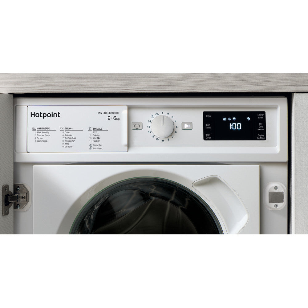 Hotpoint BIWDHG961484UK: White Integrated Washer Dryer, 9Kg / 6Kg, 1400 rpm, D Rated
