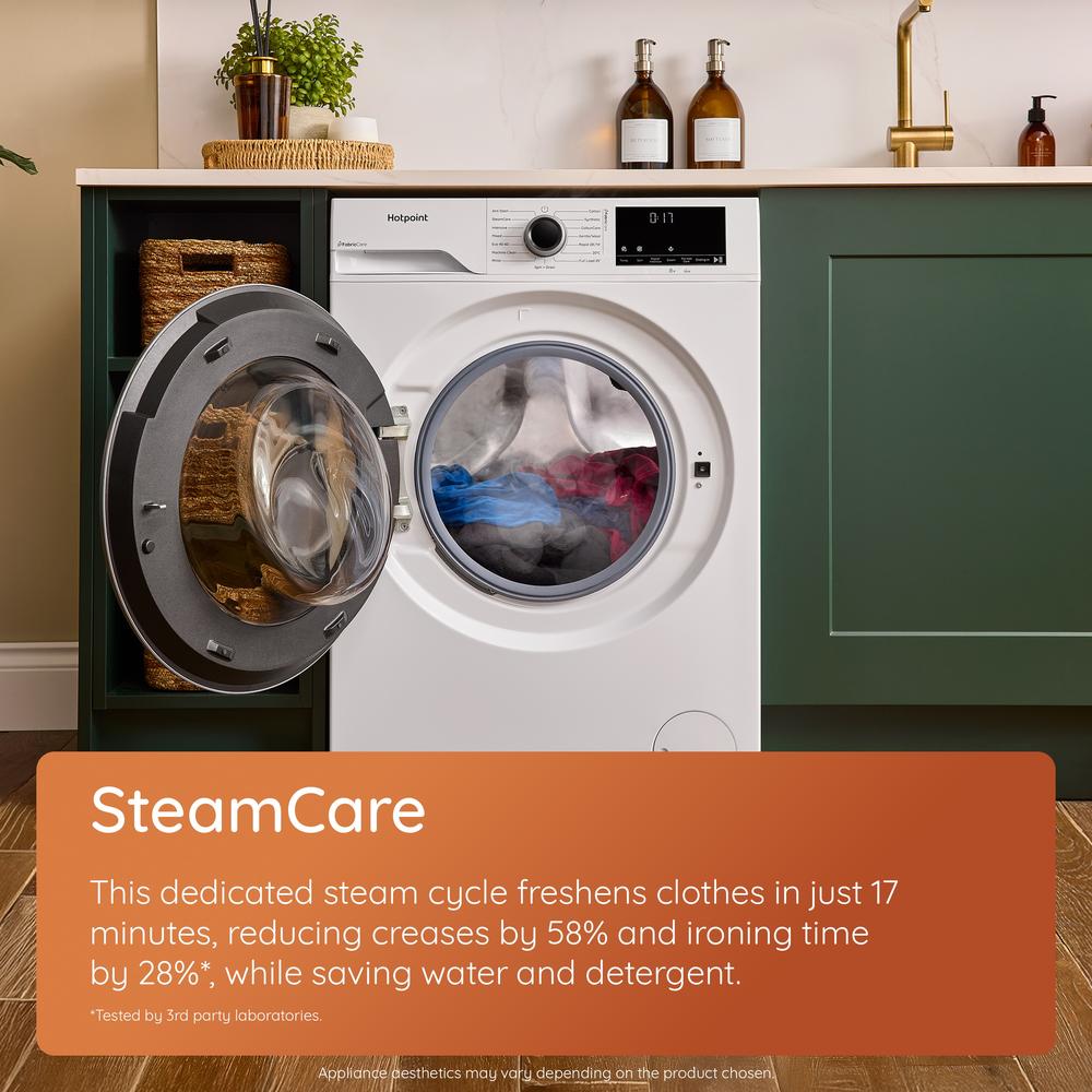 Hotpoint Fabric Care Pro 10kg 1400 Spin Washing Machine, AutoDose, WiFi Connected, Manhattan Grey, A-50% Rated – HP105GACARE