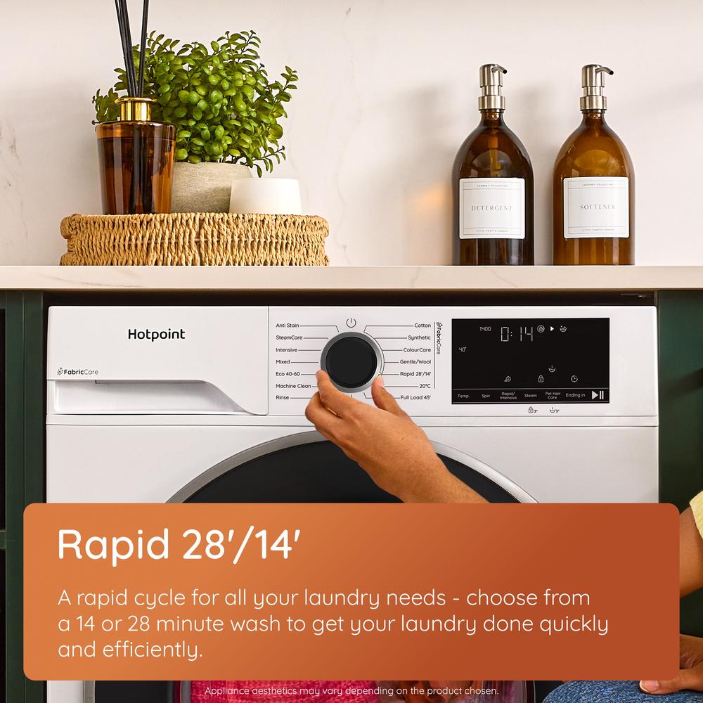 Hotpoint Fabric Care Pro 10kg 1400 Spin Washing Machine, AutoDose, WiFi Connected, Manhattan Grey, A-50% Rated – HP105GACARE