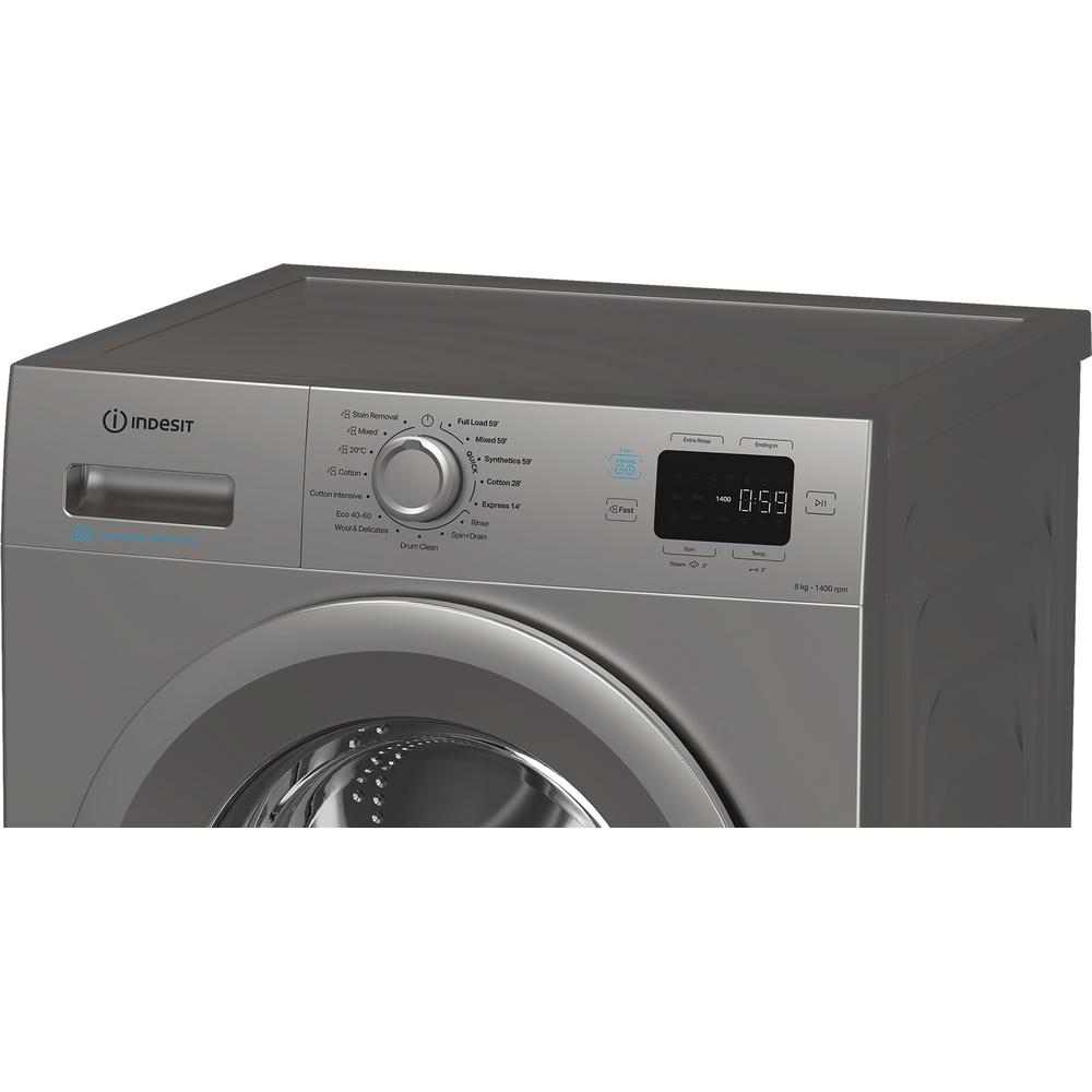 Indesit IP846SPUSHGOUK Push&Go 8kg 1400 Spin Washing Machine with Steam Technology – Silver, Rapid Cycles, A-Rated