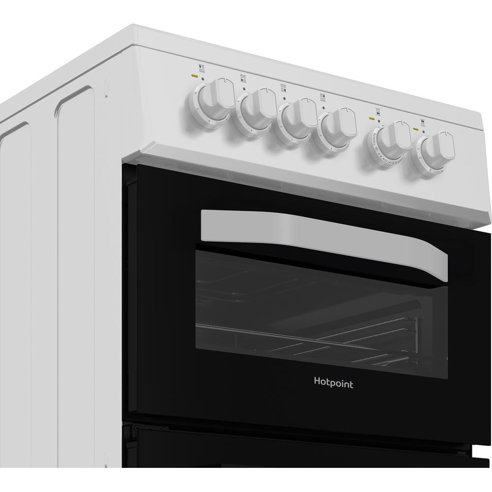 Hotpoint HTE5VCW 50 cm Electric Twin Cooker – 63 L Fan Oven, Ceramic Hob, Separate Grill, Catalytic Cleaning, A-Rated, White