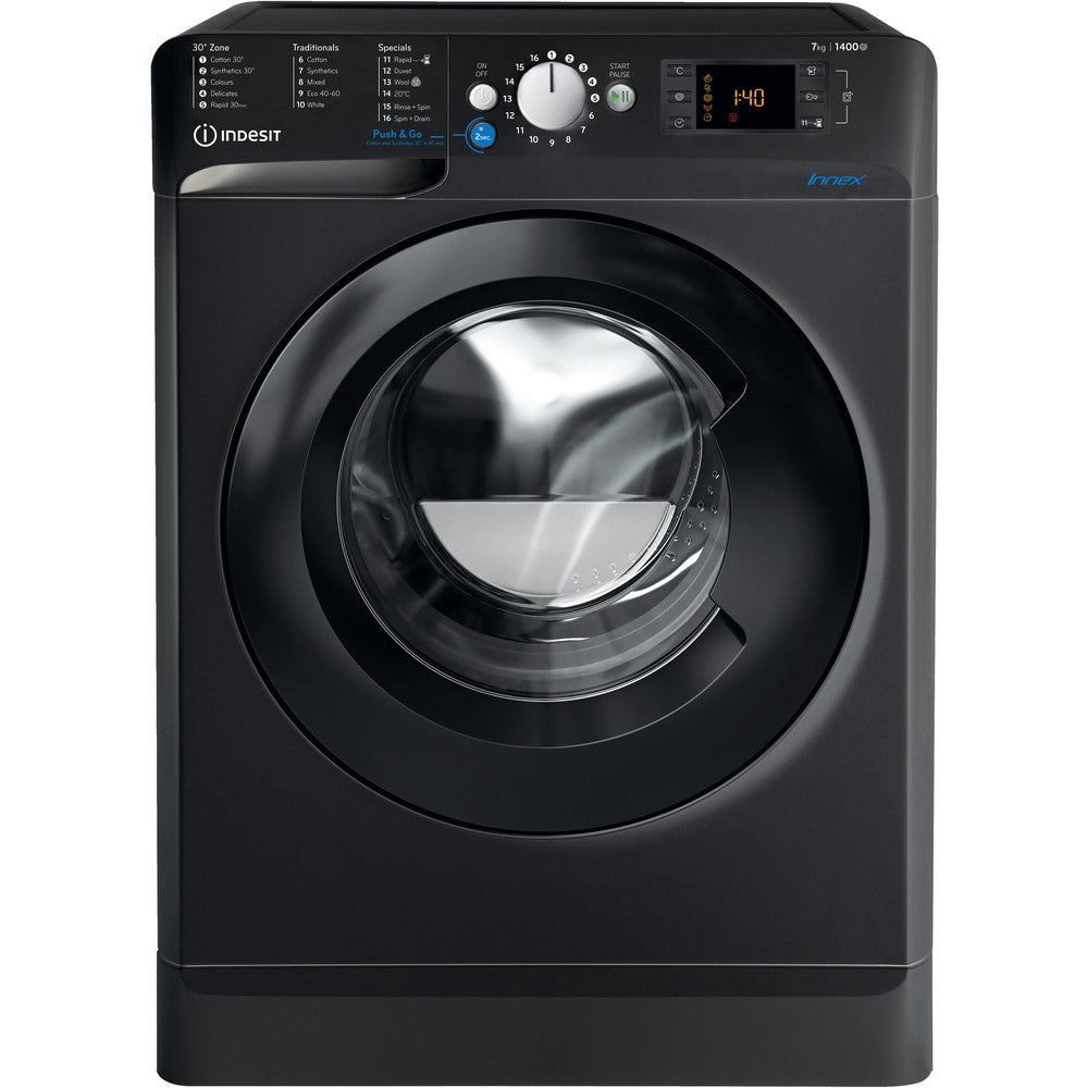 Indesit BWE71452KUKN 7kg Washing Machine - 1400 rpm, Black Finish, E Rated Efficiency